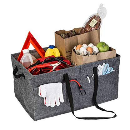 Honey-Can-Do Heavy Duty Large Collapsible Trunk Organizer with 3 Dividers, Exterior Pockets & Carrying Handles | Cargo Storage Bin for SUV, Truck, Groceries & Tools