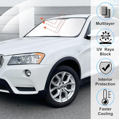 Windshield Sun Shade Custom Fit for 2011 2012 2013 2014 2015 2016 2017 BMW X3 Accessories Foldable Sunshade Sun Blocker Protect Car from Sun Rays & Heat Damage Keep Car Cooler - size: Fit BMW X3 2011-2017