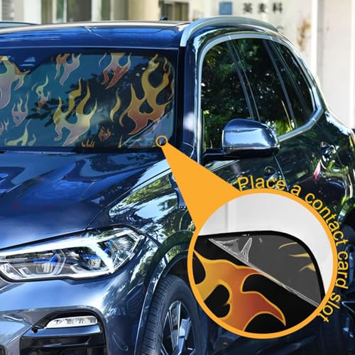 Windshield Sun Shade Yellow Orange Fire Flames Front Window Block UV Shades Visor Reflective Retractable for Car SUV Trucks - color: B008