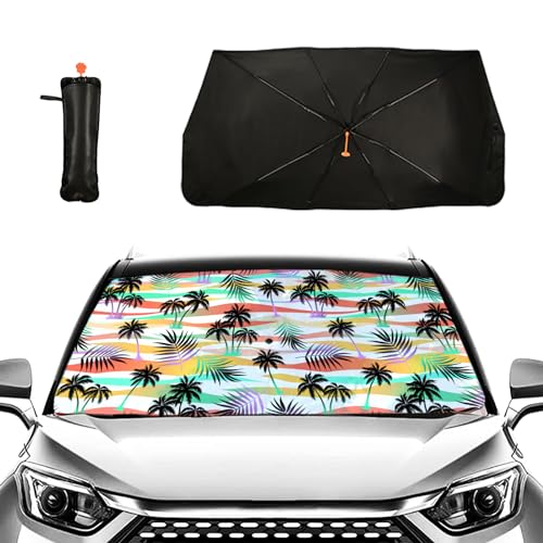 Color Palm Tree Car Windshield Sun Shade Umbrella Car Foldable Umbrella Sunshade for Front Window Universal Car Window Shades Blocks UV Rays Keeps Car Cool - color: Color Palm Tree