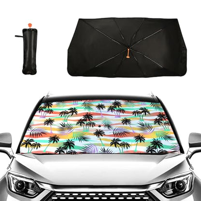 Color Palm Tree Car Windshield Sun Shade Umbrella Car Foldable Umbrella Sunshade for Front Window Universal Car Window Shades Blocks UV Rays Keeps Car Cool - color: Color Palm Tree