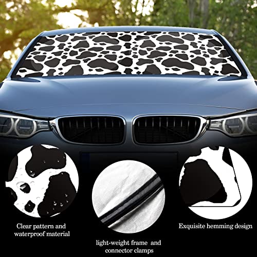 Windshield Sun Shade Foldable Car Front Window Covers for Car Accessories Sun Heat UV Rays Visor Protector Protection for Universal Cars SUV Truck(Cow Print) - style: Cow Print