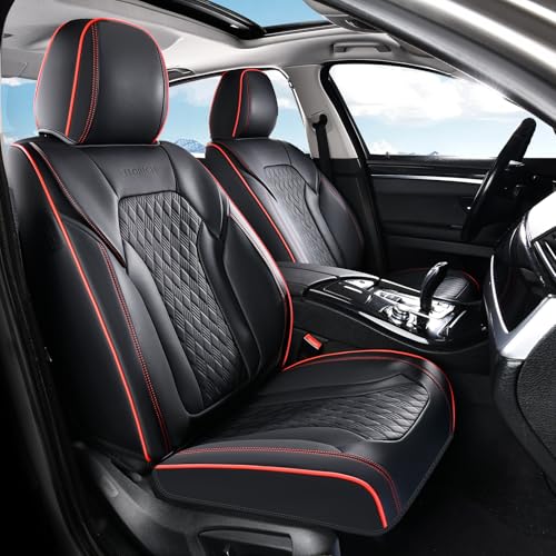 FLORICH Seat Covers, Car Seat Covers Full Set, Luxury Nappa Leather Seat Covers, Breathable and Waterproof Car Seat Protector 5 Seat, Automotive Seat Covers Universal Fit for Most Cars-Black - color: Black&Redline, size: FrontPair