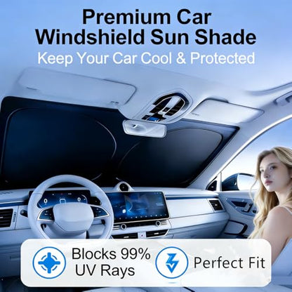 Windshield Sun Shade for Toyota RAV4 2013-2018 Sunshade 240T Reflective Fabric Double-Layer Design Front Window Blocks UV Rays and Heat Automotive Interior Protector Keep Your Car Cooler