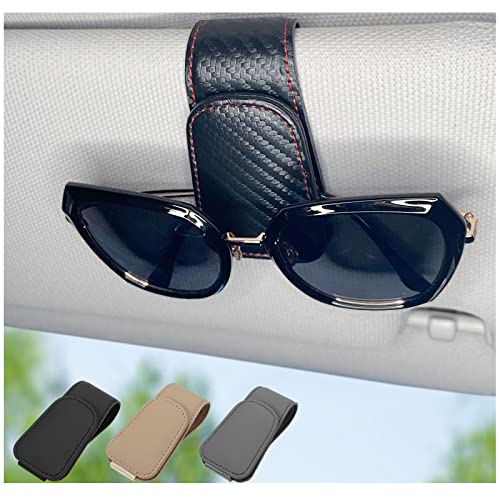 CHOSMOYI Magnetic Leather Sunglass Holder for Car, Sunglasses Clip for Car Visor, Auto Interior Accessories Universal for Different Size Eyeglasses (Carbon Fiber) - color: Carbon Fiber