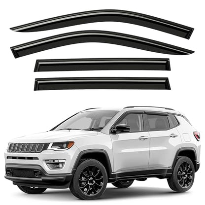 Window Deflectors Smoke Tinted Tape-On Side Window Vent Visor Deflectors Rain Guards Compatible with Compass 2017-2026 - 4pcs. GW0016 - color: Black