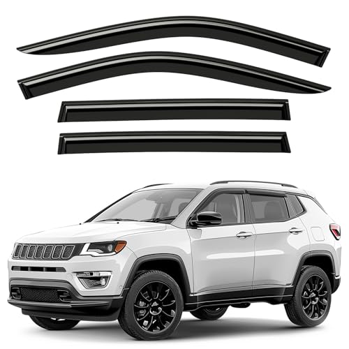 Window Deflectors Smoke Tinted Tape-On Side Window Vent Visor Deflectors Rain Guards Compatible with Compass 2017-2026 - 4pcs. GW0016 - color: Black