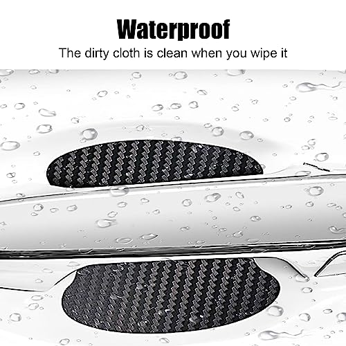 4 PCS Carbon Fiber Door Handle Cover, Leather Car Side Door Handle Sticker, Universal Car Door Handle Protective Film (Black)
