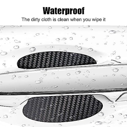 4 PCS Carbon Fiber Door Handle Cover, Leather Car Side Door Handle Sticker, Universal Car Door Handle Protective Film (Black)