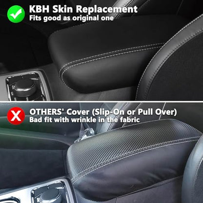KBH Center Console Armrest Cover Upholstery for Jeep Grand Cherokee & Dodge Durango 2011-2020, Arm Rest Lid Replacement Cover, Vinyl Leather, Black-Gray Stitch - color: Black-Gray Stitch, size: Grand Cherokee & Dodge Durango 2011-2020