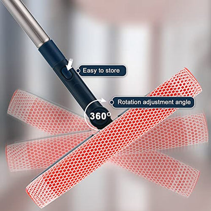 Professional Window Squeegee,2-in-1 Window Cleaner with 56" Long Stainless Steel Handle,Window Washing Kit, Glass Door Cleaner,Multi-Use Car Windshield Cleaning Tool for Gas Station, Glass,Shower