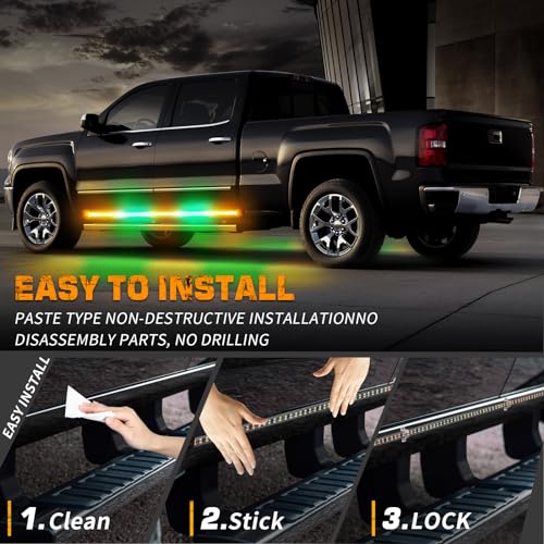 XRIDONSEN 2PCS 60 inch Amber Green Emergency Lights Strip 720 LED Running Board Strobe Lights Side Flashing Warning Safety Caution Lights for Tow Plow Trucks Construction Vehicles Pickup SUV Jeep - color: Amber/Green