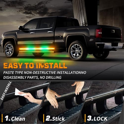 XRIDONSEN 2PCS 60 inch Amber Green Emergency Lights Strip 720 LED Running Board Strobe Lights Side Flashing Warning Safety Caution Lights for Tow Plow Trucks Construction Vehicles Pickup SUV Jeep - color: Amber/Green