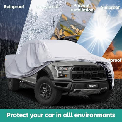GUNHYI Pickup Truck Cover - Waterproof All Weather, 6 Layer Heavy Duty Universal Fit Ford F150, Chevy Silverado, GMC Sierra, Dodge Ram 1500 Regular/Extended/Crew Cab (Up to 230 inch) - color: Silver, size: Truck L-length Up to 230 Inch