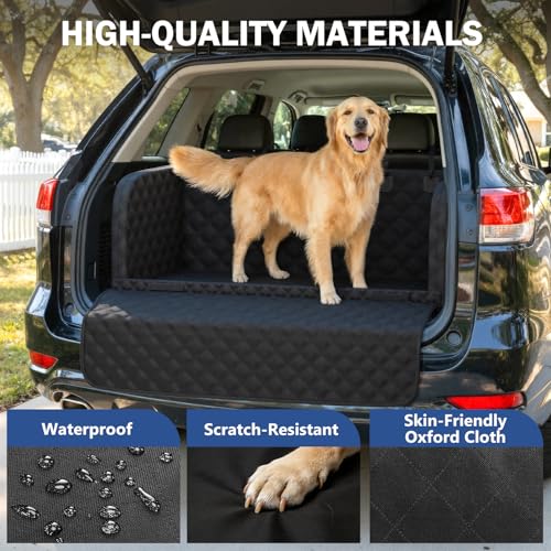 Pecute SUV Cargo Liner for Dogs, Water Resistan Pet Trunk Cover with Soft Cushion, Non-Slip Dog Back Seat Mat for SUVs Sedans with Bumper Flap Protector, Padded, Black - size: L