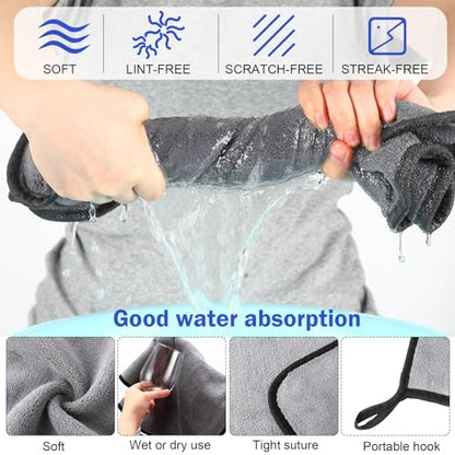 Tallew 12 Pcs Microfiber Towels for Cars, 800 GSM Plush Drying Cleaning Cloth Bulk, 16 x 16 Inch Thick Absorbent Wash Detailing Towels for Car Polishing, House, Kitchen Cleaning(Gray) - color: Gray