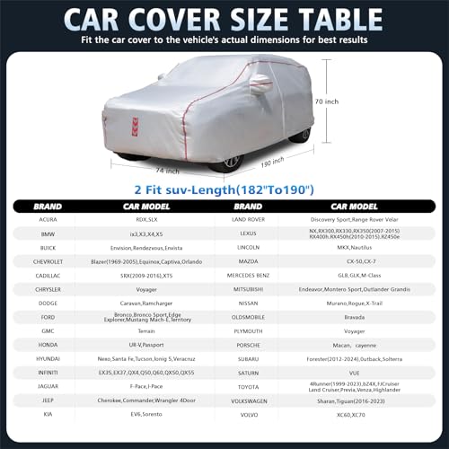 SUV Car Cover, 360° Underbody Wrap Design, All-Weather Waterproof Car Cover, Suitable for SUV Vehicle Body Length 182 to190 in - size: 1（SUV-A5）