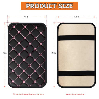 HZEL Car Center Console Cushion Pad, PU Leather Vehicle Armrest Protection Cover, Waterproof Automotive Interior Arm Rest Seat Box Mat Accessories, Universal for SUV, Sedan, Truck (Black/Pink) - color: Black/Pink
