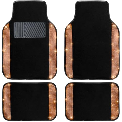 NBTEPEM Bling Car Floor Mats Full Set, Universal Fit Most Cars,SUV, Trucks, 4 pcs Sparkle Glitter Diamond Carpet for Women Girls with Anti-Slip Pad (Orange Diamond) - color: Orange Diamond, size: Car Floor Mats (4 Pieces)