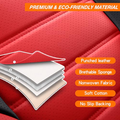 MINGBRON Front Car Seat Covers, Leather Car Seat Covers, Fit for Most Cars SUV and Most Sedan Red - color: Black Red, size: Front Pair