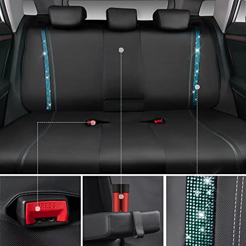 CAR PASS Bling Car Seat Covers Full Set, Shining Rhinestone Diamond Waterproof Faux Leather Universal Fit 95% Automotive Glitter Crystal Sparkle Strips for Cute Women Girl, Full Set (Mint Diamond) - color: Mint Diamond, size: Full Set
