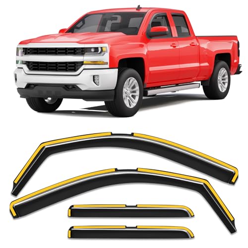 in-Channel Window Rain Guards Fit for Chevy Silverado/GMC Sierra 2014-2018 Double Cab Rain Guard Extra Durable Window Deflectors Truck Window Vent Visors Shades Exterior Car Accessories - size: For 2014-2018 Silverado/GMC Sierra Double Cab
