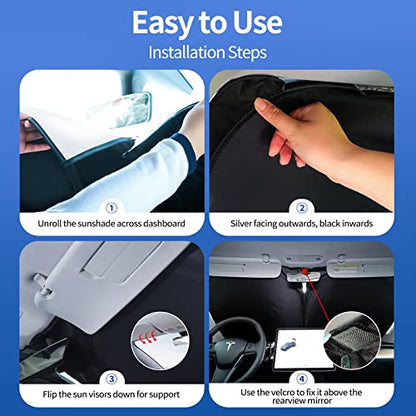 Upgraded Sunshade, Improved UV Protection Fabric, Foldable Front Sun Shade, Custom Accessories for Tesla Model 3/Y/Y Juniper 2016 to 2026 - size: For Tesla Model 3/Y (57''×35'')