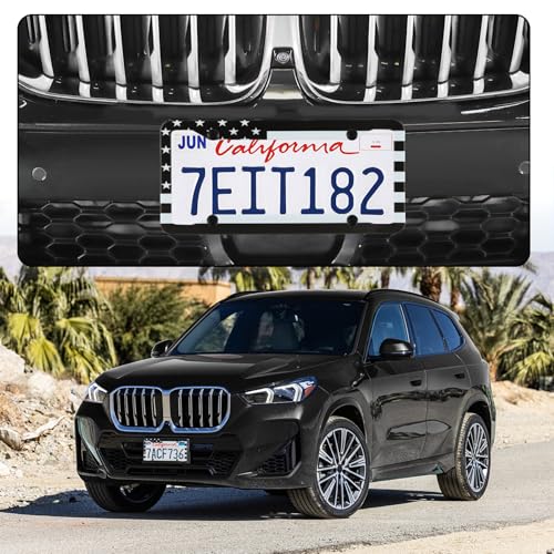LivTee American Flag License Plate Frames, 4 Holes Stainless Steel License Plate Covers, 2PCS License Plate Holder, Automotive Exterior Accessories,White & Black - color: Flag White & Black