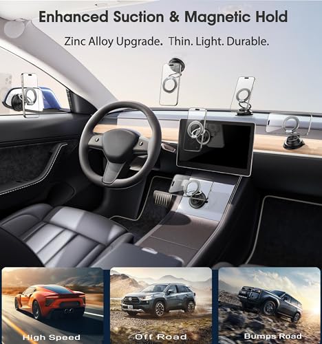 BOCLOUD 2026 Next-Gen Suction Cup Phone Mount Cute 360° Zinc Alloy 109 LBS Phone Stand Vacuum Magnetic Car Holder for MagSafe Strongest Accessories for iPhone 16 15 14... Android - color: Dark Black