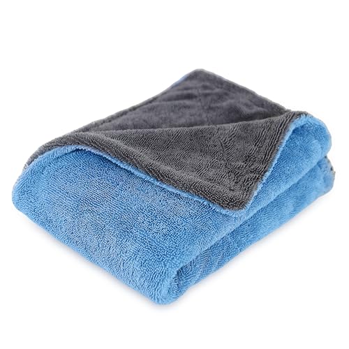 LIVOS Extra Large Car Drying Towel, Twisted Terry Microfiber Towels for Cars, 1000GSM Professional Quick Dry Cleaning Cloth for Car, Scratch-Free, Absorbent Wash Towel, 25" x 36" (Blue&Grey) - color: Blue, size: 25" x 36"