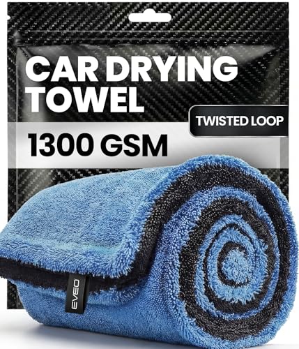 EVEO Car Drying Towel - (1300 GSM) XL Drying Towels Car Detailing - Car Microfiber Towel (36"x24") Microfiber Drying Towels for Cars Towels Drying, Car Wash Towels, Ultra Absorbent - Grey & Blue - color: Grey & Blue, size: 1 Pack
