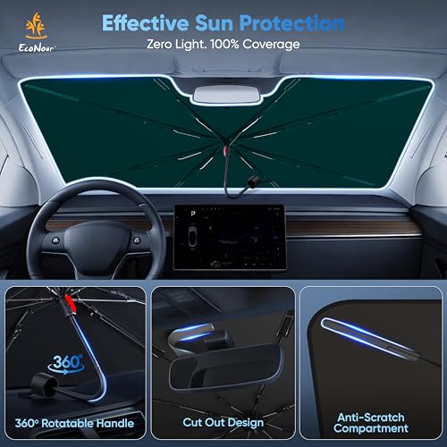[2026 Upgraded] Econour Premium Windshield Umbrella Sun Shade | Foldable Car Window Shade for Front Windshield | Sun Blocker Visor Extender | Heat Protection for Sedans, SUVs, Trucks | Medium 57"x33" - size: Medium