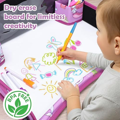 Kids Travel Tray for Toddler Carseat, Road Trip Activities Essentials for Toddler, Kids Lap Desk Tray with Tablet Holder Stand ＆ Dry Erase Board (Mermaid) - color: Mermaid
