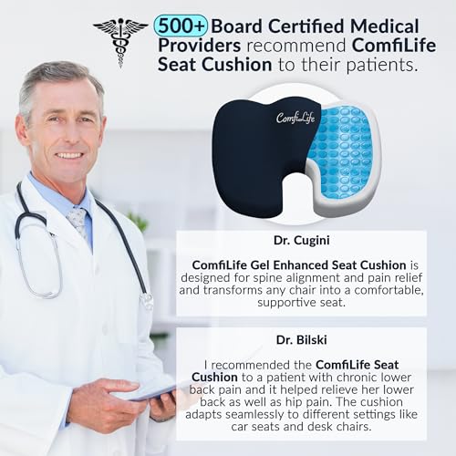 ComfiLife Gel Enhanced Seat Cushion – Office Chair Cushion – Non-Slip Gel & Memory Foam Coccyx Cushion for Tailbone Pain - Desk Chair Car Seat Cushion Driving - Sciatica & Back Pain Relief (Navy) - color: Navy Blue