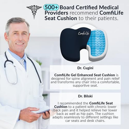 ComfiLife Gel Enhanced Seat Cushion – Office Chair Cushion – Non-Slip Gel & Memory Foam Coccyx Cushion for Tailbone Pain - Desk Chair Car Seat Cushion Driving - Sciatica & Back Pain Relief (Navy) - color: Navy Blue