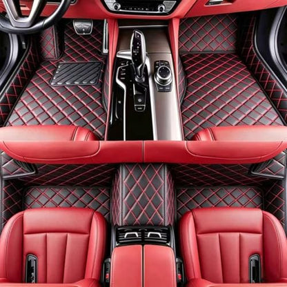 Custom Personalized Floor Mats for Cars, Luxury Full Coverage All Weather Mats, Anti-Slip Set, Customize for 99% of Sedan, Trucks SUV (Black Red Thread) - color: Black Red thread