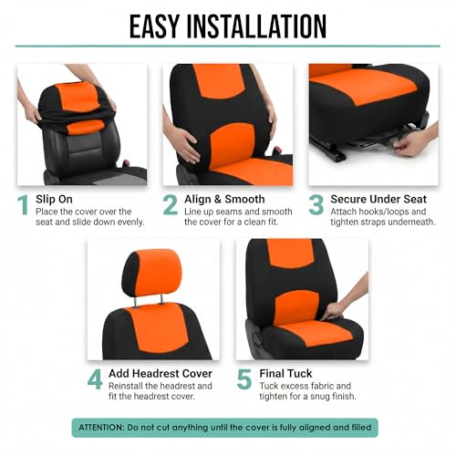 FH Group Car Seat Covers Full Set Cloth - Universal Fit Automotive Seat Covers, Low Back Front Seat Covers, Solid Back Seat Cover, Washable Car Seat Cover for SUV, Sedan and Van Orange - color: Orange, style: Seat Cover Full Set