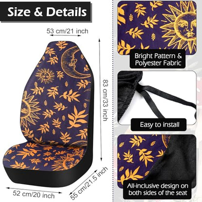 Riakrum 17 Pcs Sun and Moon Car Seat Covers Sun and Moon Car Accessories Full Set for Women Men Automotive Rear Front Seat Protector View Mirror Hanging Ornament Steer Wheel Belt Cover - style: Sun and Moon