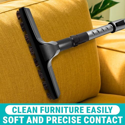 Horsehair Vacuum Brush Attachment 1 1/4 – Vacuum Attachments with 3 Hose Adapters 1.25" to 1.37" - 10.2" Brush Width, 1.25" Diameter Wands, Rotates 360° | Ideal for Wood, Tile, and Smooth Surfaces