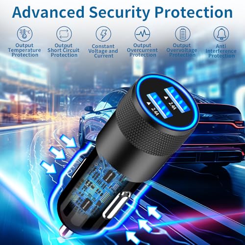 [Apple MFi Certified] iPhone Fast Car Charger, Braveridge 2Pack 4.8A Dual USB Car Power Cigarette Lighter USB Car Carplay Charger with Lightning Braided Cable for iPhone 14 13 12 11 Pro XS XR X 8 iPad - color: Carbon Black