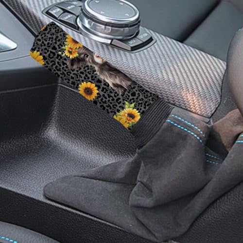 Jeiento 2 Pieces Black Leopard and Highland Cow Car Handbrake Cover Gear Shift Knob Cover Set, Automotive Shift Protector Cover Universal Fit Most Vehicle SUV Truck - color: Black Leopard and Highland Cow
