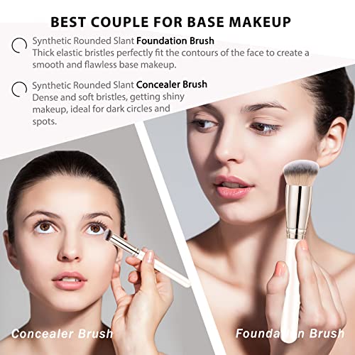 Makeup Brushes Dpolla Pro Foundation Brush and Flawless Concealer Brush Perfect for Any Look Premium Luxe Hair Contour Brush Perfect for Blending Liquid,Buffing,Cream,Sculpting,Mineral Makeup(White) - color: Cream