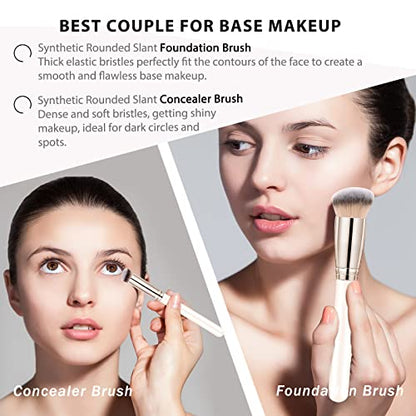 Makeup Brushes Dpolla Pro Foundation Brush and Flawless Concealer Brush Perfect for Any Look Premium Luxe Hair Contour Brush Perfect for Blending Liquid,Buffing,Cream,Sculpting,Mineral Makeup(White) - color: Cream