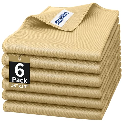 Microfiber Cleaning Cloth - 6 Pack Glasses Cleaning Cloth, 16" x 14" Window Cleaning Rags, Streak Free Lint Free Polishing Cloths Wipes for Eye Glass, Stainless Steel, Windshield, Beige - color: Beige, size: 6 Pk-16" X 14"
