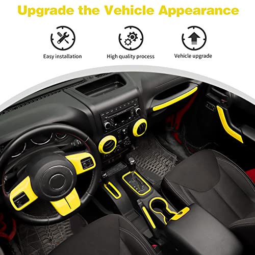CheroCar 18PCS Interior Trim Kit for Jeep Wrangler JK JKU 2011-2018 4 Door,Steering Button Frame, Air Conditioning Vent Trim Cup Holder Cover,Gear Shift Knobs Frame,Yellow… - color: Yellow