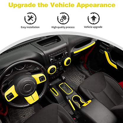 CheroCar 18PCS Interior Trim Kit for Jeep Wrangler JK JKU 2011-2018 4 Door,Steering Button Frame, Air Conditioning Vent Trim Cup Holder Cover,Gear Shift Knobs Frame,Yellow… - color: Yellow