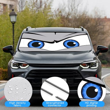 Car Windshield Sun Shade, Funny Eyes Sun Visor, Wear-Resistant Black Tape, Foldable 59‘’x27.5‘’/63''x31.5'' - color: Angry Gray Eyes, size: Medium