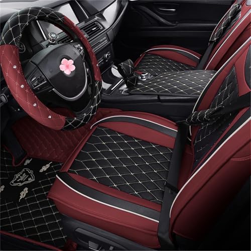 SanQing Car Seat Covers Full Set, Super Luxurious Heavy Universal Duty Waterproof Leather Automotive Vehicle Cover for Cars SUV Pick-up Truck, Non-Slip Seat Pink Car Accessories (Full Set/Wine Red) - color: Full Set/Wine Red