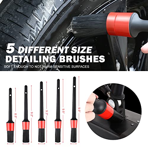 DNA Motoring Car Detailing Brush Cleaning Tools Set with Carry Bag for Auto Interior & Exterior Wheel Dashboard Vent, Red,TOOLS-00278 - style: Detailing Brush set Red
