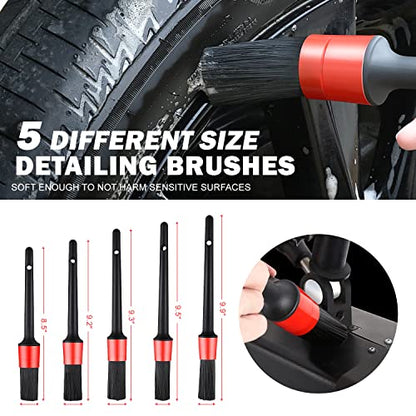 DNA Motoring Car Detailing Brush Cleaning Tools Set with Carry Bag for Auto Interior & Exterior Wheel Dashboard Vent, Red,TOOLS-00278 - style: Detailing Brush set Red
